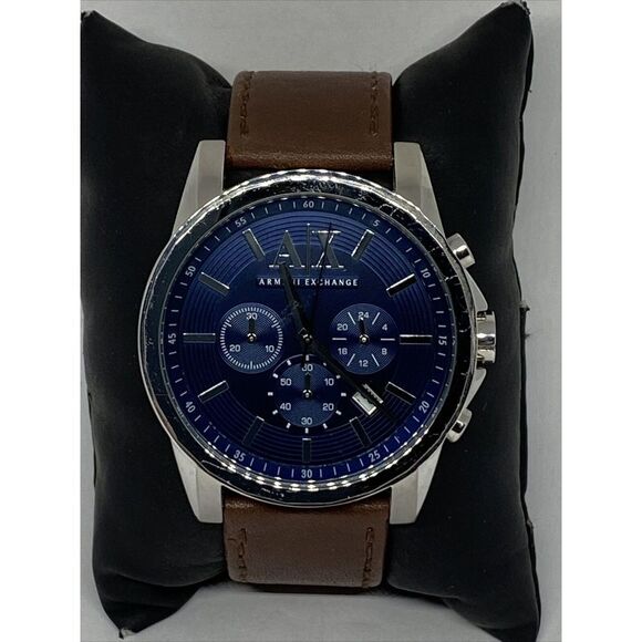 Armani Exchange AR-2501 Men's Brown Leather Analog Blue Dial Quartz Watch JK230 - Picture 3 of 12